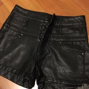 Black faux leather shorts size 0